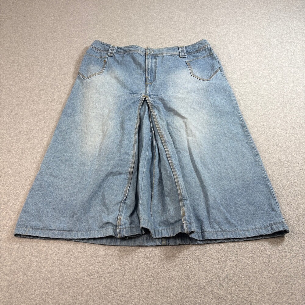 Metro Style Denim Skirt Women 20 Blue Midi Slit Distressed Southwest Western Y2K